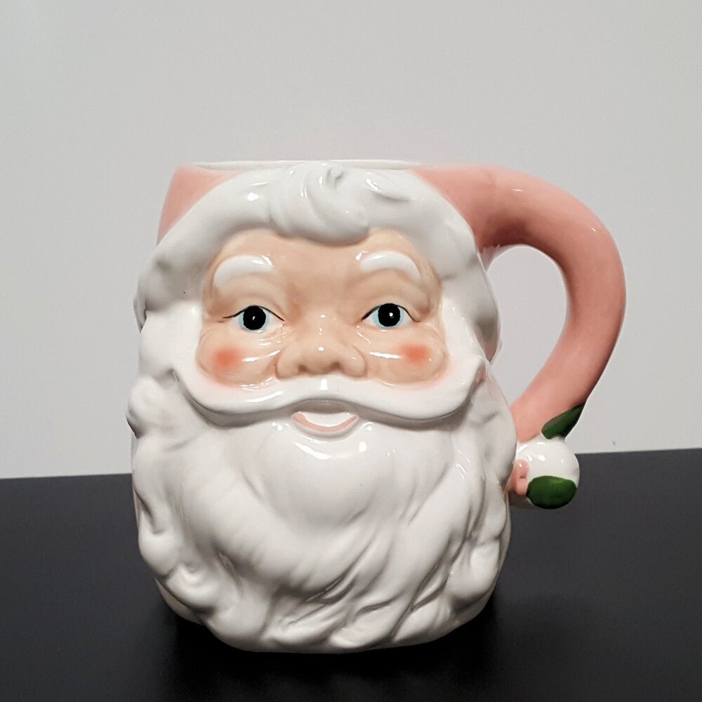 NEW RARE Transpac Pastel Pink Retro Christmas Santa Mug 30 OZ Dolomite